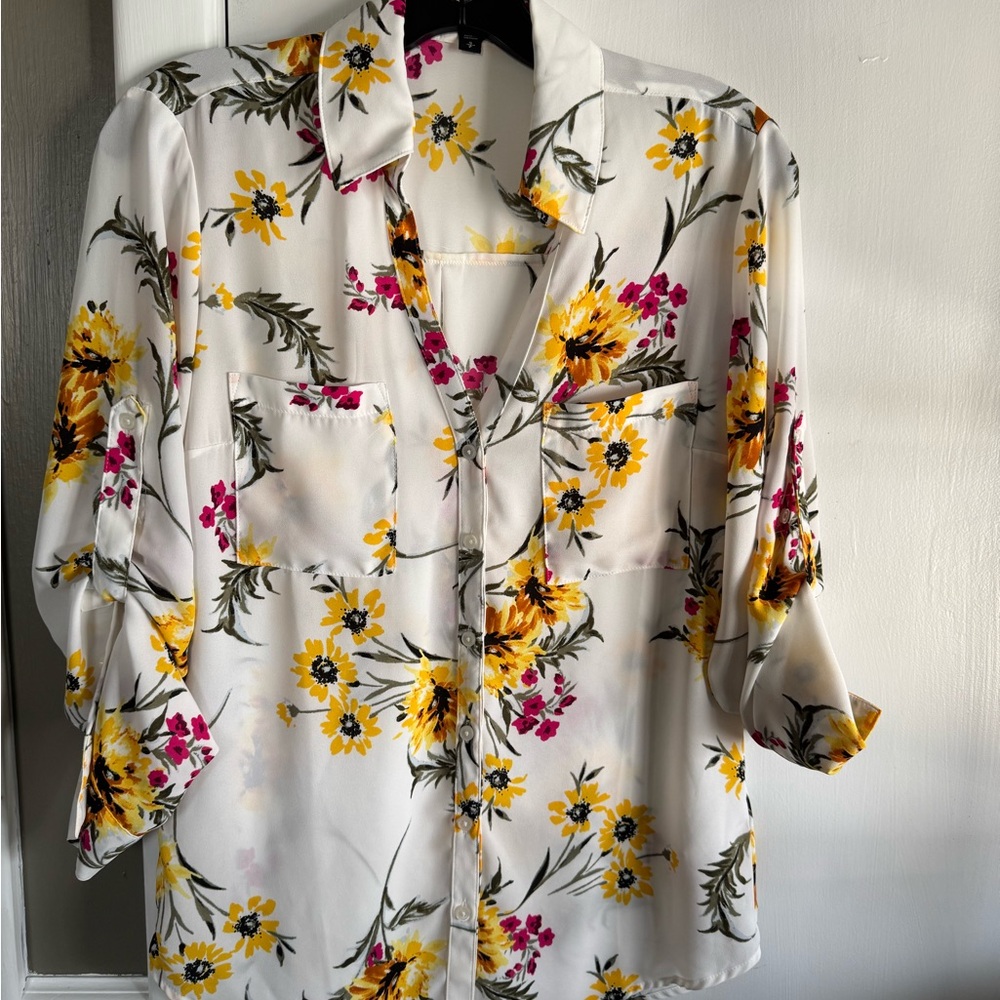 Express Floral Women's Top - Yellow and Pink